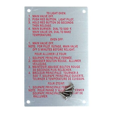 Allpoints Allpoints 264533 Instruction Plate For Blodgett Oven 264533